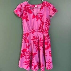 Old Navy Vivid Pink and Red Floral Dress Short Sleeve V Neck